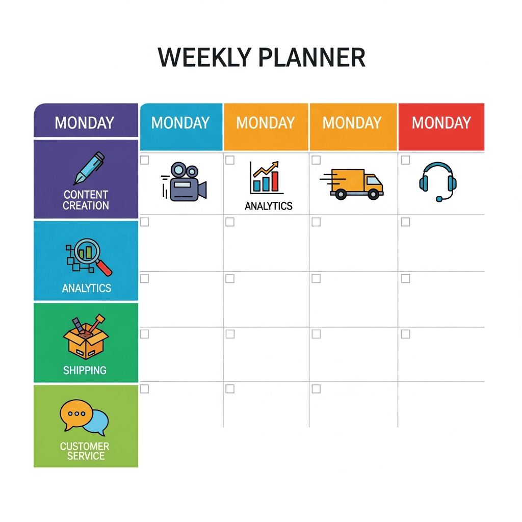 weekly TikTok Shop operations workflow calendar for small dropshipping teams