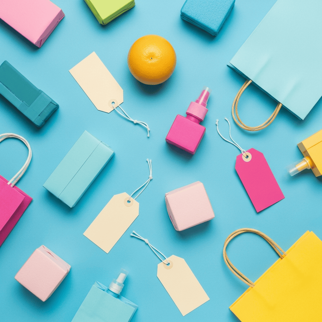 Colorful packaging and shopping accessories for TikTok shop management.