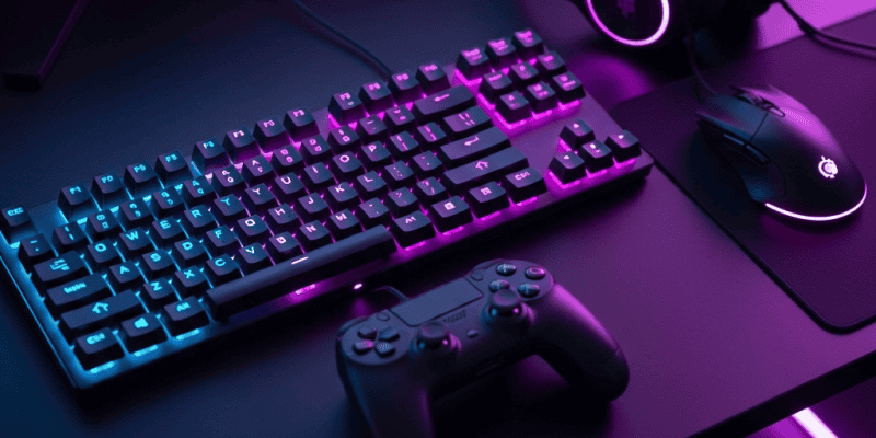 Gaming accessories including keyboard, mouse, headset, and controllers for dropshipping.