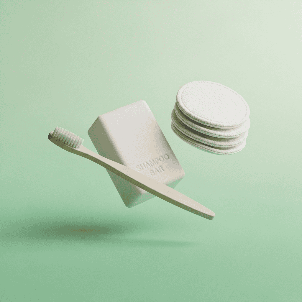 Eco-friendly soap and cotton pads for sustainable dropshipping products.