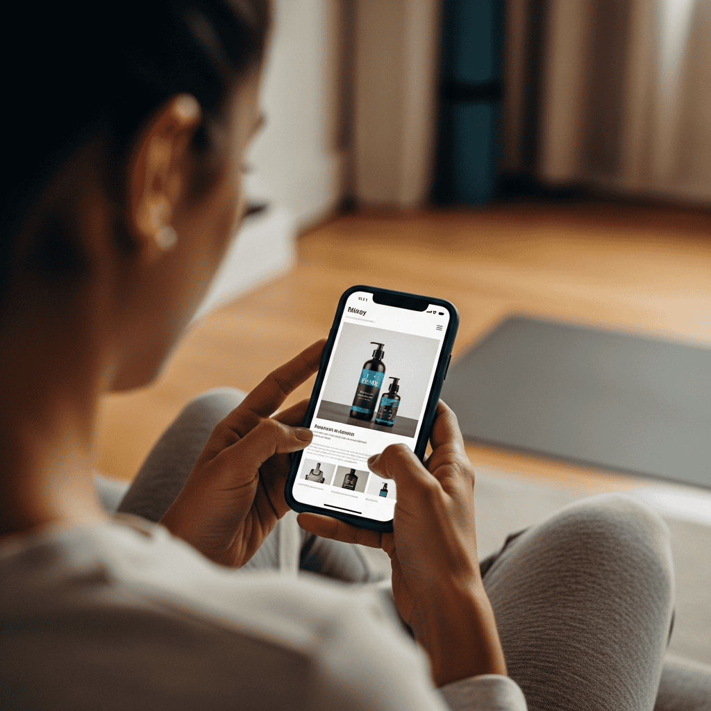 new year resolution shopper browsing fitness dropshipping products on mobile store