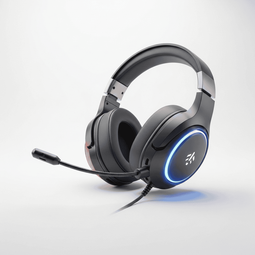 Quality gaming headset with noise-canceling mic and LED lighting for immersive gaming experiences.