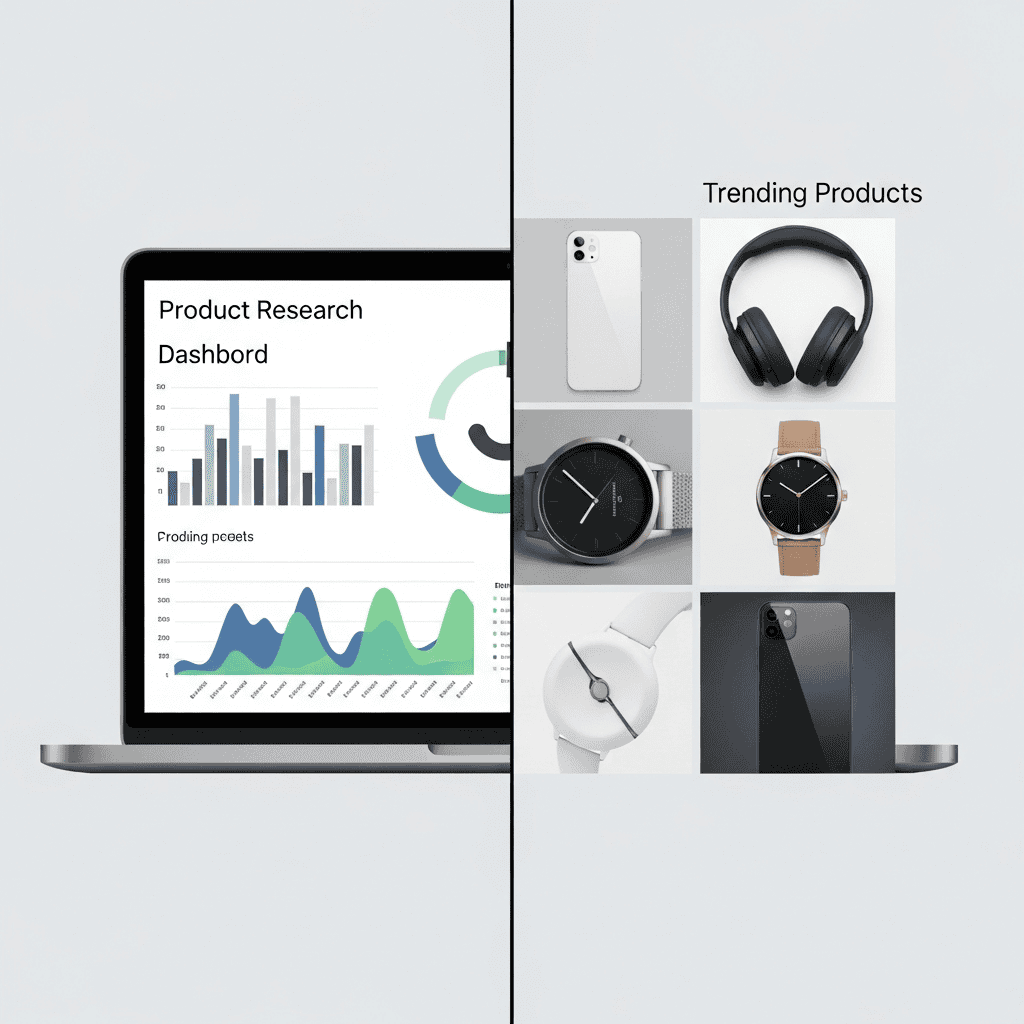 Dashboard showing product research, trending items, and analytics for dropshipping success.