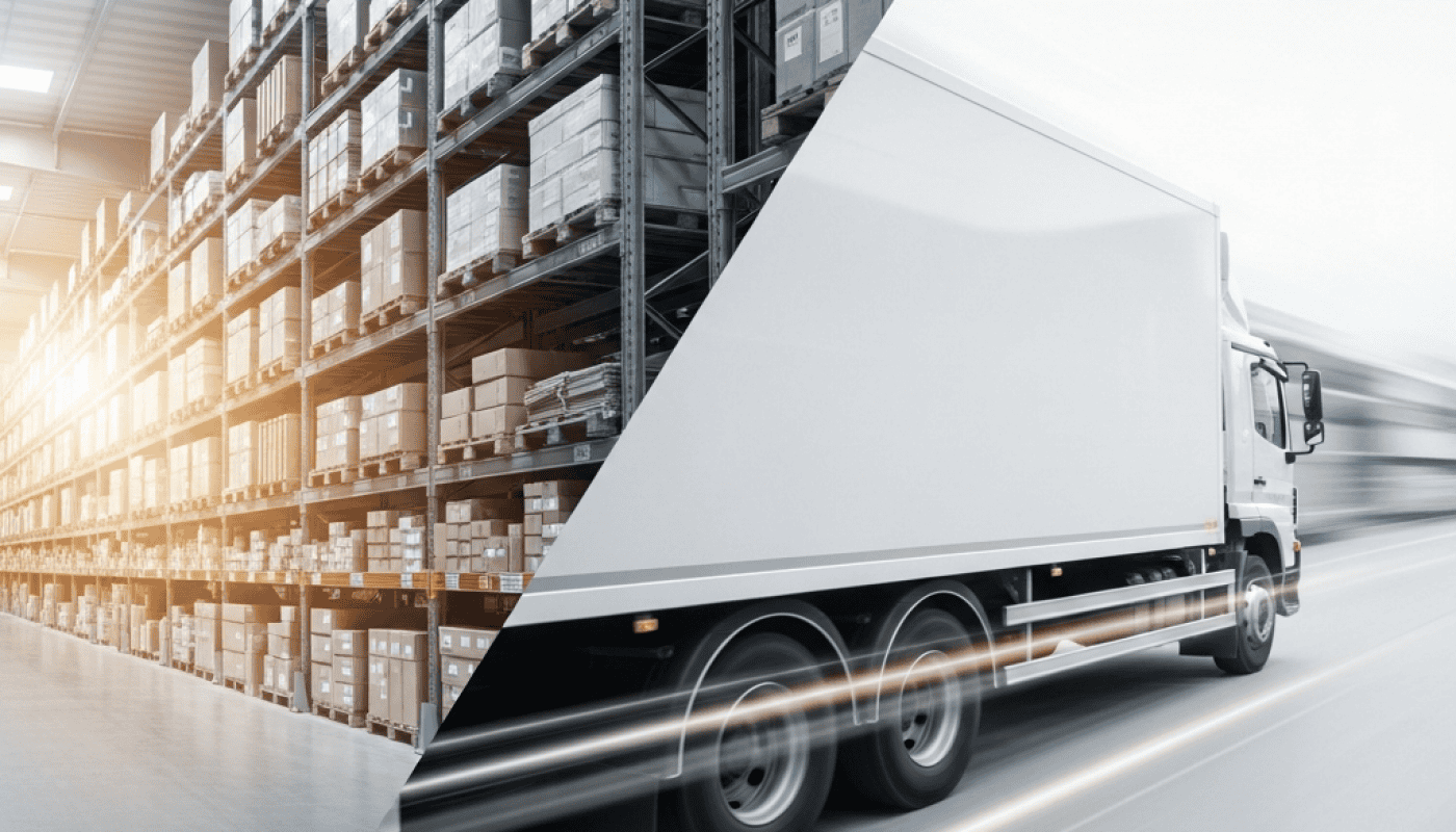 Warehouse storage and delivery truck for e-commerce logistics.