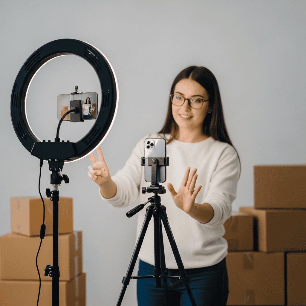 TikTok Shop seller creating AI-scripted product content for dropshipping
