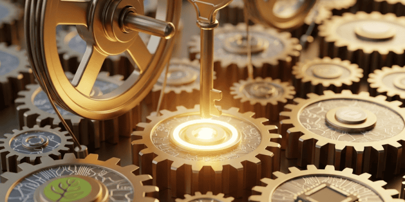 Automated eCommerce gears with a key for seamless store management.