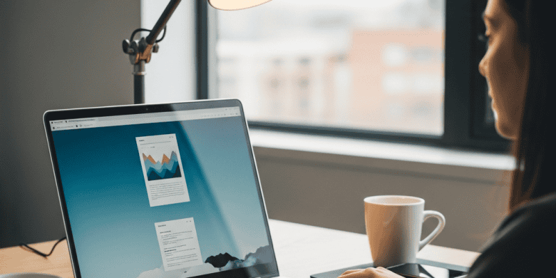 Woman working on laptop with Dropified platform on screen in a bright office.