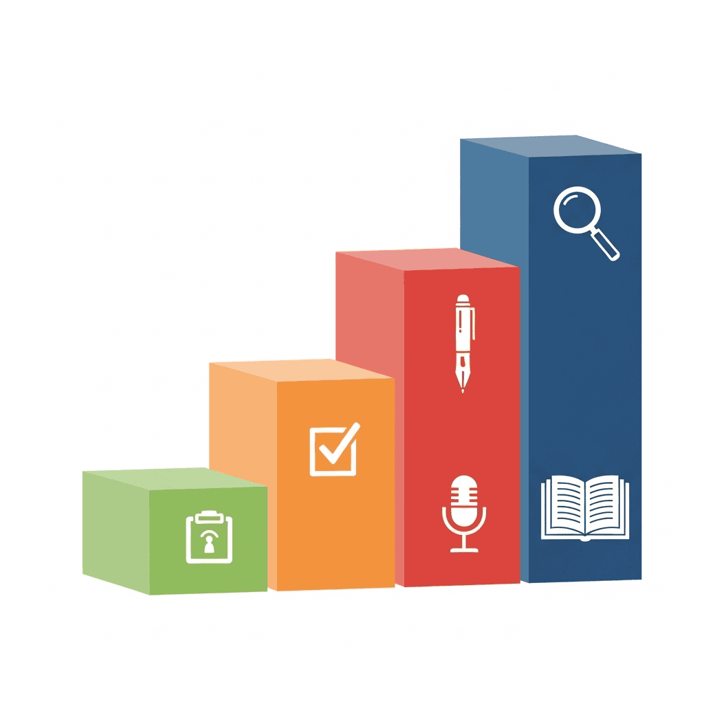 Colorful 3D bar chart with icons representing tools and growth for e-commerce success.