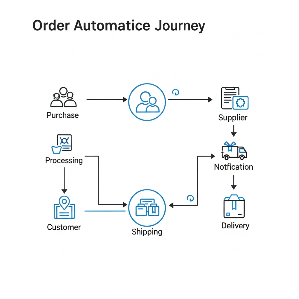 automated dropshipping order fulfillment workflow diagram showing complete process