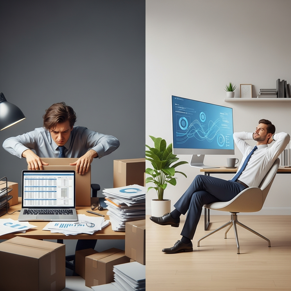 manual versus automated dropshipping order processing comparison illustration