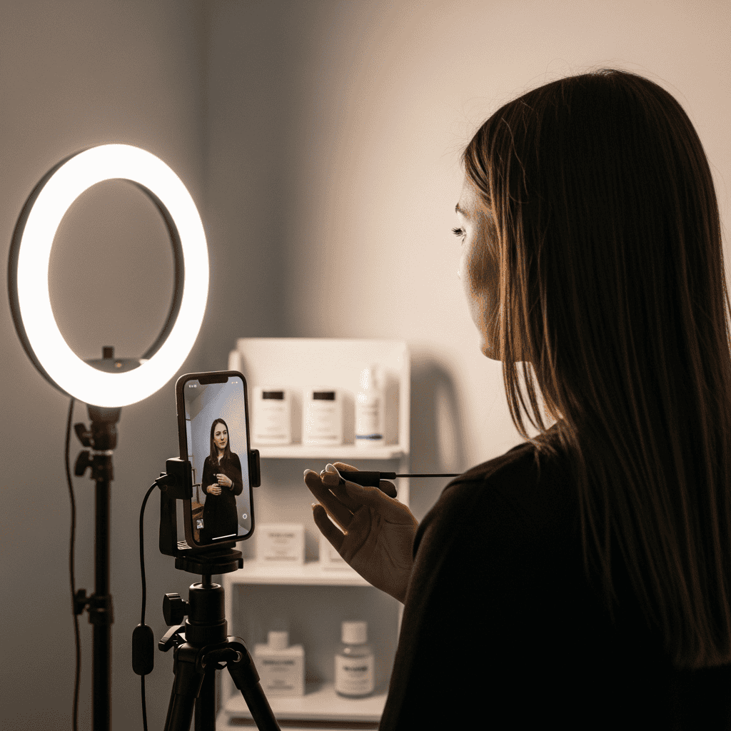 professional TikTok live shopping studio setup with ring light and product display