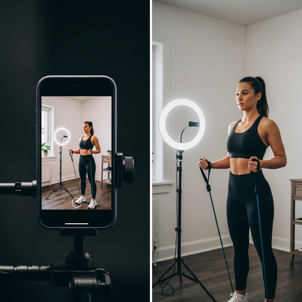 TikTok fitness content creation setup for workout product demonstrations